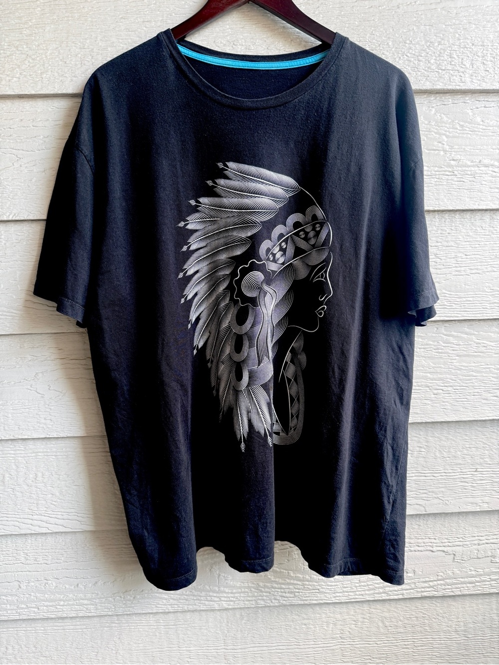 Black Native American Headdress Graphic T-Shirt Men’s XXL 100% Cotton